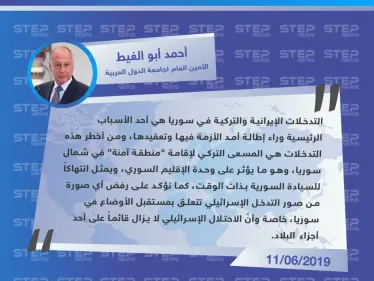 أبو الغيط يهاجم التدخل الإيراني والتركي في سوريا ويعتبره مؤثرًا على وحدة الأراضي السورية - وكالة ستيب نيوز