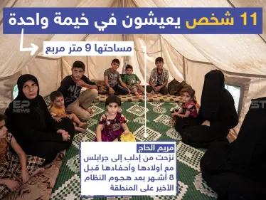 11 شخص يعيشون في خيمة واحدة مساحتها 9 متر مربع بجرابلس في ريف حلب - وكالة ستيب نيوز