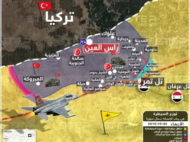 شاهد بالخريطة.. نقاط تقدم الجيش التركي على حساب النظام السوري بريف الحسكة - وكالة ستيب نيوز