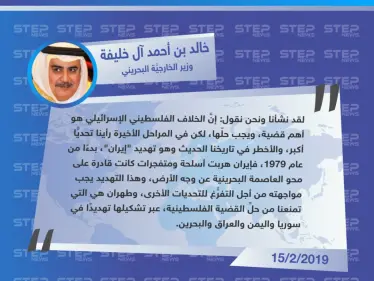 وزير الخارجية البحريني في مؤتمر وارسو: إيران تمنعنا من حل القضية الفلسطينية ومواجهتها أهم من فلسطين - وكالة ستيب نيوز