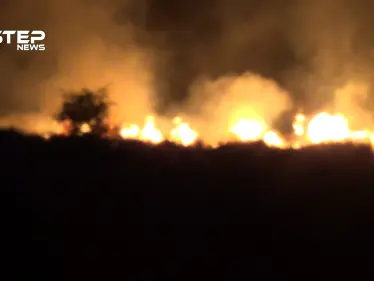 بالفيديو .. ستيب ترصد حريق يبتلع 500 دونم قرب ناحية عين عيسى شمال الرقة - وكالة ستيب نيوز