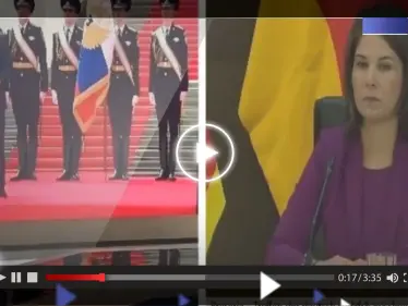 شاهد لحظة انقطاع بثّ مباشر لوزيرة الخارجية الألمانية وظهور خطاب بوتين بشكل مفاجئ (فيديو) - وكالة ستيب نيوز