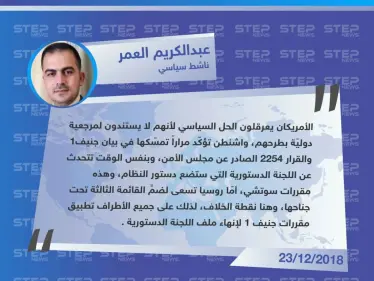 خاص || تصريح لـ الناشط السياسي "عبدالكريم العمر" حول الدور الأمريكي والروسي بعرقلة ملف اللجنة الدستورية . - وكالة ستيب نيوز