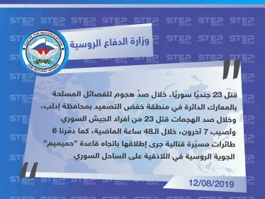 وزارة الدفاع الروسية تعترف بمقتل العشرات من قوّات النظام على يد فصائل المعارضة بإدلب. - وكالة ستيب نيوز