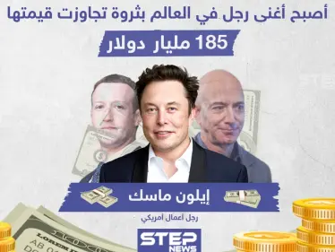 "إيلون ماسك" أغنى رجل بالعالم بعد أن تجاوزت ثروته 185مليار دولار - وكالة ستيب نيوز