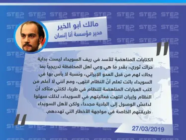 مدير مؤسسة أنا إنسان الإعلامية والإنسانية : الكتابات المناهضة للأسد شرقي السويداء ليست بداية حراك ثوري - وكالة ستيب نيوز