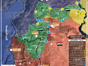 خريطة تظهر المعابر الدولية والمحلية للمناطق المحررة في الشمال السوري - وكالة ستيب نيوز