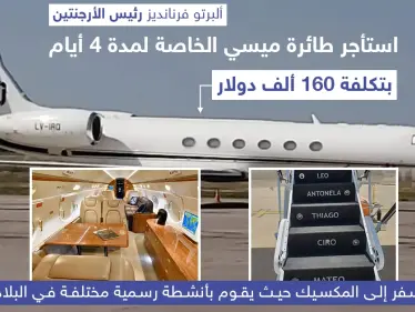 الرئيس الأرجنتيني يستأجر طائرة ليونيل ميسي لمدة 4 أيام بتكلفة 160 ألف دولار - وكالة ستيب نيوز