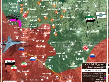 خريطة تُظهر محاور الاشتباكات ونقاط القصف في ريف حماة 27/06/2019 - وكالة ستيب نيوز