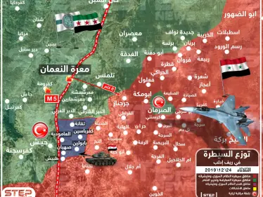 بالخريطة|| قوات النظام السوري تحرز مزيدًا من التقدم جنوبي إدلب.. وتقطع الطريق M5! - وكالة ستيب نيوز
