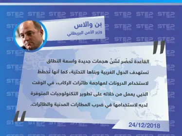 وزير الأمن البريطاني "بن والاس" : تنظيم القاعدة سيُهاجم الدول الغربية ومطاراتها - وكالة ستيب نيوز