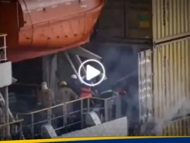 شاهد|| لحظة اشتعال النيران بالسفينة الإسرائيلية MSC SKY في بحر العرب - وكالة ستيب نيوز