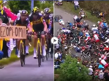بالفيديو والصور|| مشجعة متهورة تسبب بحادث هو الأسوأ بتاريخ سباق فرنسا للدراجات بعد إصابة 100 راكب - وكالة ستيب نيوز