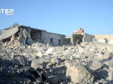 آثار قصف مروحيات النظام على بلدة خان السبل بريف إدلب وما خلفه من دمار - وكالة ستيب نيوز