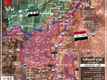 خريطة لتقدم النظام السوري جنوب إدلب والمناطق التي يسعى للسيطرة عليها جنوب الطريق الدولي M4 - وكالة ستيب نيوز