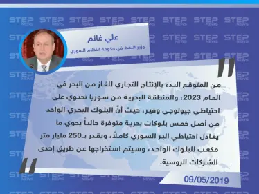 وزير النفط في حكومة النظام السوري يكشف عن كميات هائلة من الغاز في المياه الإقليمية - وكالة ستيب نيوز