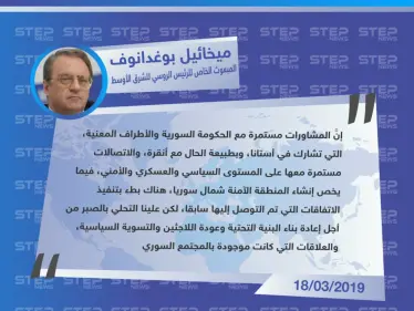 مبعوث الرئيس الروسي ينتقد بطئ تنفيذ الاتفاقات بخصوص المنطقة الآمنة، ويعتبرها فرصة لبناء بنية تحتية ولإعادة اللاجئين لسوريا - وكالة ستيب نيوز