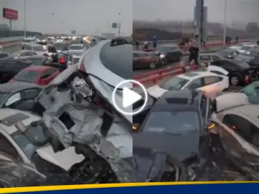 شاهد|| اصطدام مائة سيارة على طريق جليدي في الصين يتسبب في إصابة 9 أشخاص - وكالة ستيب نيوز