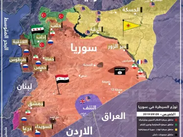 خريطة تُظهر توزع السيطرة في سوريا 26/09/2019 - وكالة ستيب نيوز