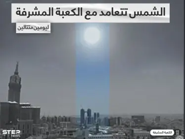 لليوم الثاني على التوالي... الشمس تتعامد مع الكعبة المشرفة... في مشهد يحدث لأول مرة هذا العام - وكالة ستيب نيوز