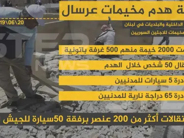 إحصائية حملة هدم مخيمات عرسال - وكالة ستيب نيوز