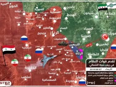 خريطة تُظهر تقدّم قوات النظام في ريف حماة الشمالي 7/08/2019 - وكالة ستيب نيوز