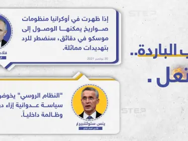 حرب باردة تشتعل.. بين روسيا والناتو، عبر تصريحات الرئيس الروسي (فلادمير بوتين)، وأمين عام حلف الناتو (ينس ستولتنبيرغ) - وكالة ستيب نيوز