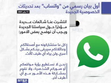 أول بيان رسمي من "واتساب" بعد تحديثات الخصوصية الجديدة - وكالة ستيب نيوز