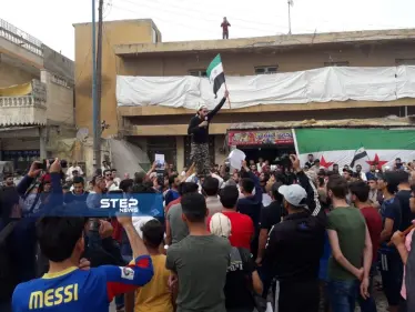 مظاهرة في مدينة جرابلس شرق حلب لوداع الشهيد عبد الباسط الساروت - وكالة ستيب نيوز