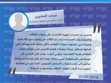 مرصد عسكري يكشف عن خسائر قوات النظام بهجوم فصائل الفتح المبين على القصابية جنوبي إدلب - وكالة ستيب نيوز