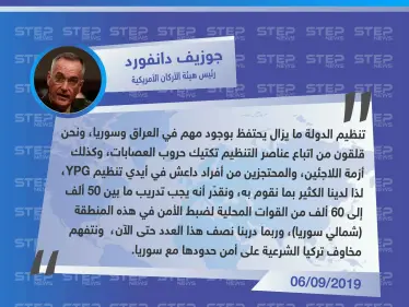 هيئة الأركان الأمريكية: نحتاج لتدريب نحو 60 ألف مقاتل لضبط أمن الشمال السوري ونتفهم مخاوف تركيا على أمن حدودها - وكالة ستيب نيوز