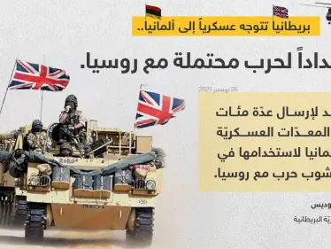 قائد القوات البرية البريطانية (الفريق رالف فوديس) ، يعلن أن بلاده تخطط لإرسال عدة مئات من المعدات العسكرية إلى ألمانيا لاستخدامها في "حال نشوب حرب مع روسيا" - وكالة ستيب نيوز