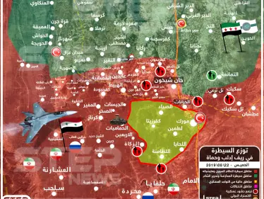 خريطة تُظهر وضع السيطرة الحالي في ريفي إدلب الجنوبي وحماة الشمالي - وكالة ستيب نيوز