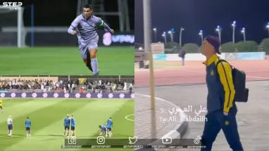 بالفيديو | رونالدو يوجه تاليسكا خلال الإحماء والدون يلهب حماس مشجع سعودي