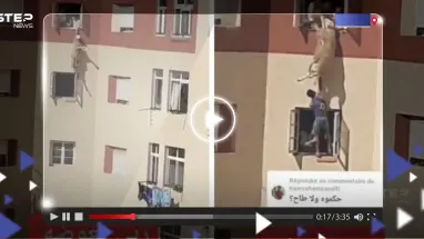 غداة عيد الأضحى.. مغامرة لإنقاذ خروف قفز من نافذة أحد المباني وظل معلقاً في الهواء (فيديو)