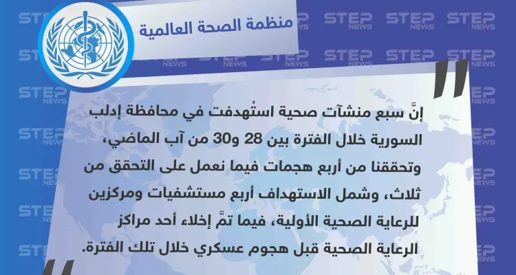 منظمة الصحة العالمية تدين استهداف 7 منشآت صحية خلال الحملة العسكرية على إدلب: أخبار