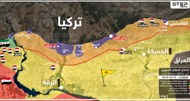 خريطة تظهر مناطق انتشار قوات النظام السوري ضمن مناطق سيطرة قسد: أخبار
