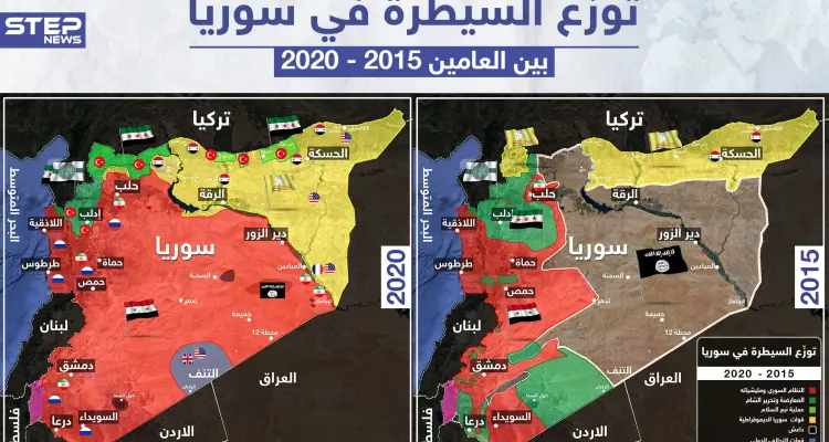 توزع السيطرة على الأراضي السورية خلال الخمسة أعوام الأخيرة: أخبار