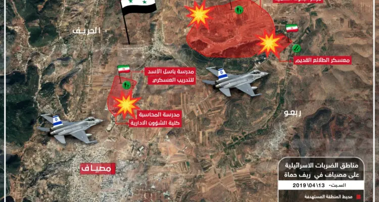 خريطة للأهداف التي استهدفتها إسرائيل في مصياف بريف حماة: أخبار