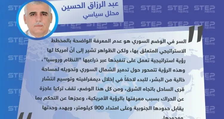 محلل سياسي: لأمريكا رؤية استراتيجية تنفذها بالشمال السوري عبر النظام وروسيا.. وهذه تفاصيلها: أخبار