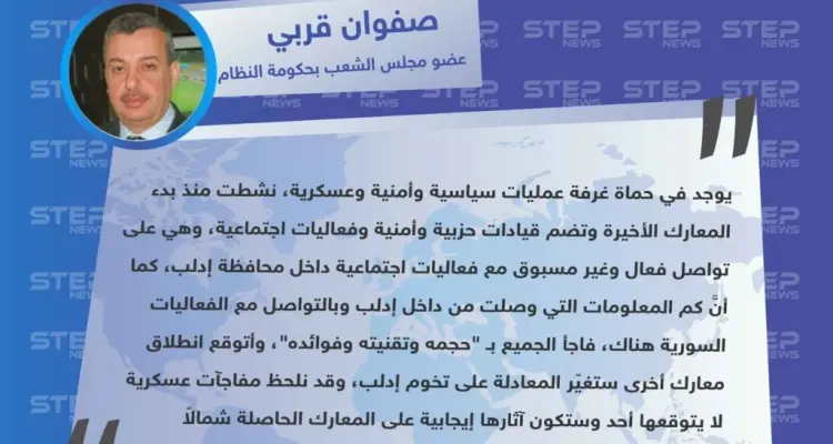 مسؤول بحكومة الأسد يكشف عن غرفة عمليات في حماة تُنسّق مع النظام، "هناك مفاجآت عسكرية لا يتوقعها أحد وستكون آثارها إيجابية على المعارك الحاصلة شمالاً": أخبار