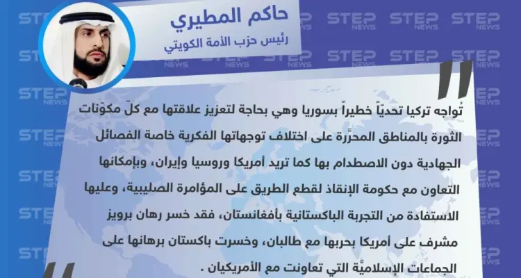 رئيس حزب "الأمة" الكويتي يدعو تركيا للتعاون مع حكومة الإنقاذ وكافة الفصائل بالمناطق السوريَّة المحرّرة.: أخبار