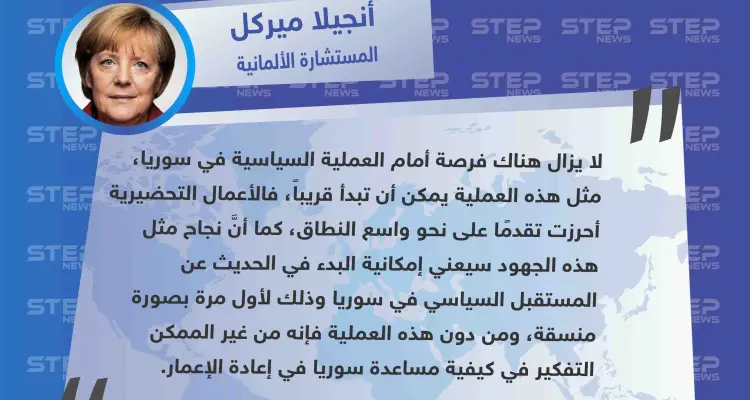 ميركل: "هناك فرصة أمام العملية السياسية، ونجاحها يعني البدء بالحديث عن المستقبل السياسي": أخبار