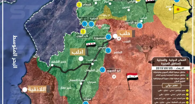 خريطة تظهر المعابر الدولية والمحلية للمناطق المحررة في الشمال السوري: أخبار