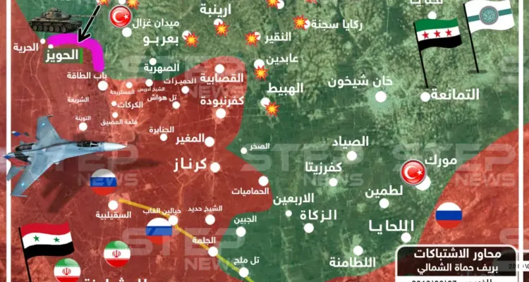 خريطة تُظهر محاور الاشتباكات ونقاط القصف في ريف حماة 27/06/2019: أخبار