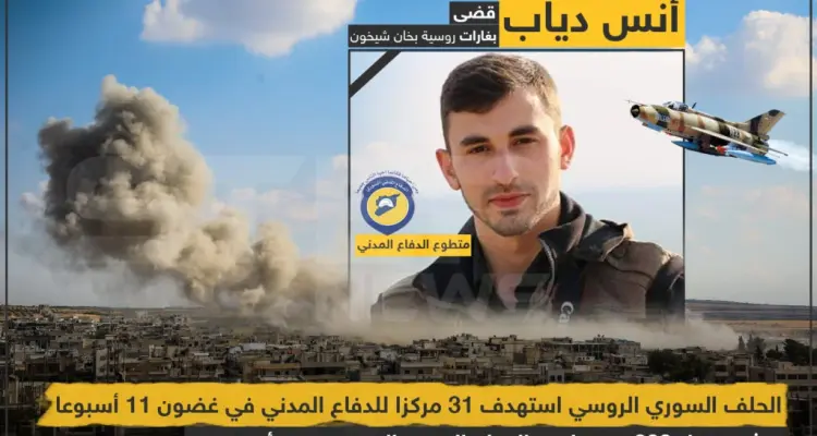 مقتل الإعلامي أنس دياب بغارات روسية على خان شيخون بريف إدلب: أخبار