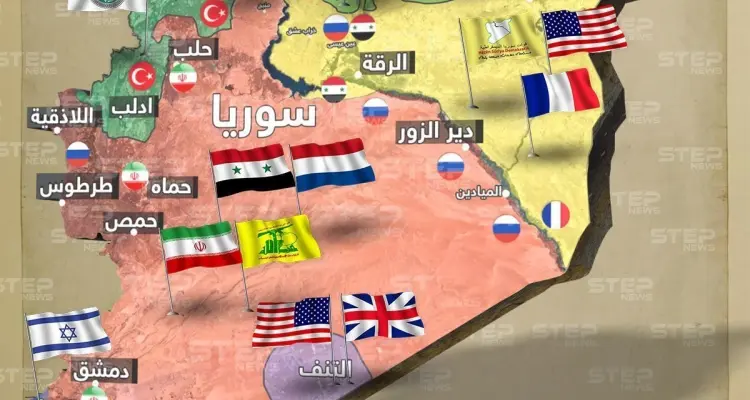 خريطة تظهر توزع السيطرة والنفوذ الدولي في سوريا: أخبار