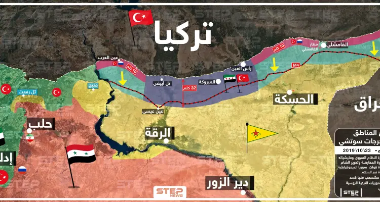 خريطة تُظهر توزع النفوذ والسيطرة شمال وشرق سوريا 23-11-2019: أخبار