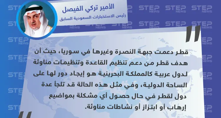 رئيس الاستخبارات السعودية السابق يكشف عن دعم قطر لتنظيم القاعدة في سوريا وغايتها من ذلك: أخبار