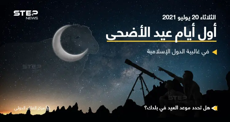 مركز الفلك الدولي يحدد أول أيام عيد الأضحى المبارك للعام الجاري 2021 في غالبية الدول الإسلامية، والذي يصادف حلوله النصف الثاني من الشهر القادم.: أخبار